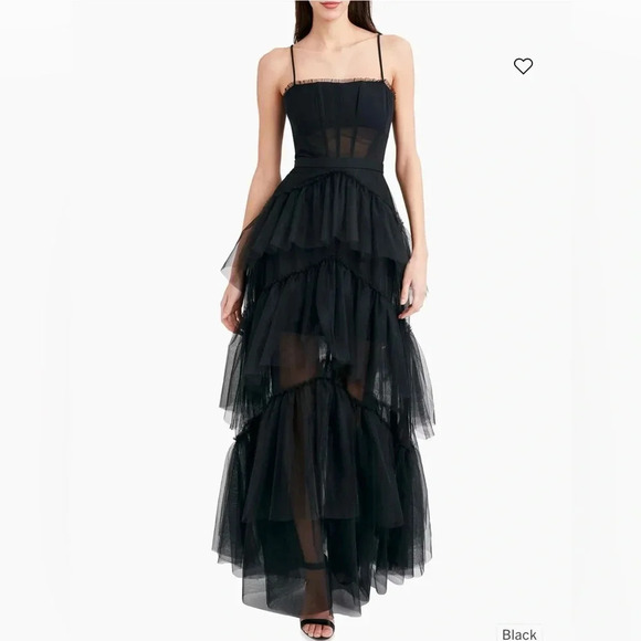 BCBGMAXAZRIA Women’s  Oly Tiered Ruffle Tulle Black Evening Gown in size 6 - Picture 1 of 8